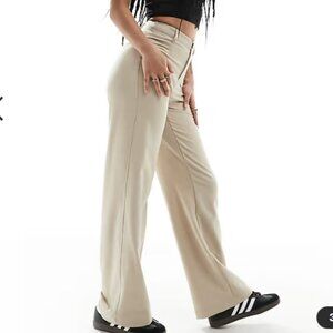 Bershka petite wide leg dad pant in sand